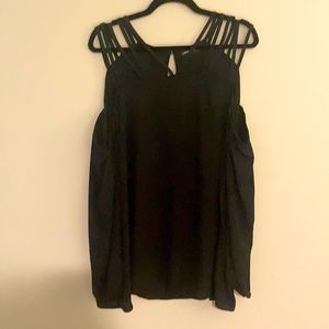Black strappy peekaboo shoulder blouse